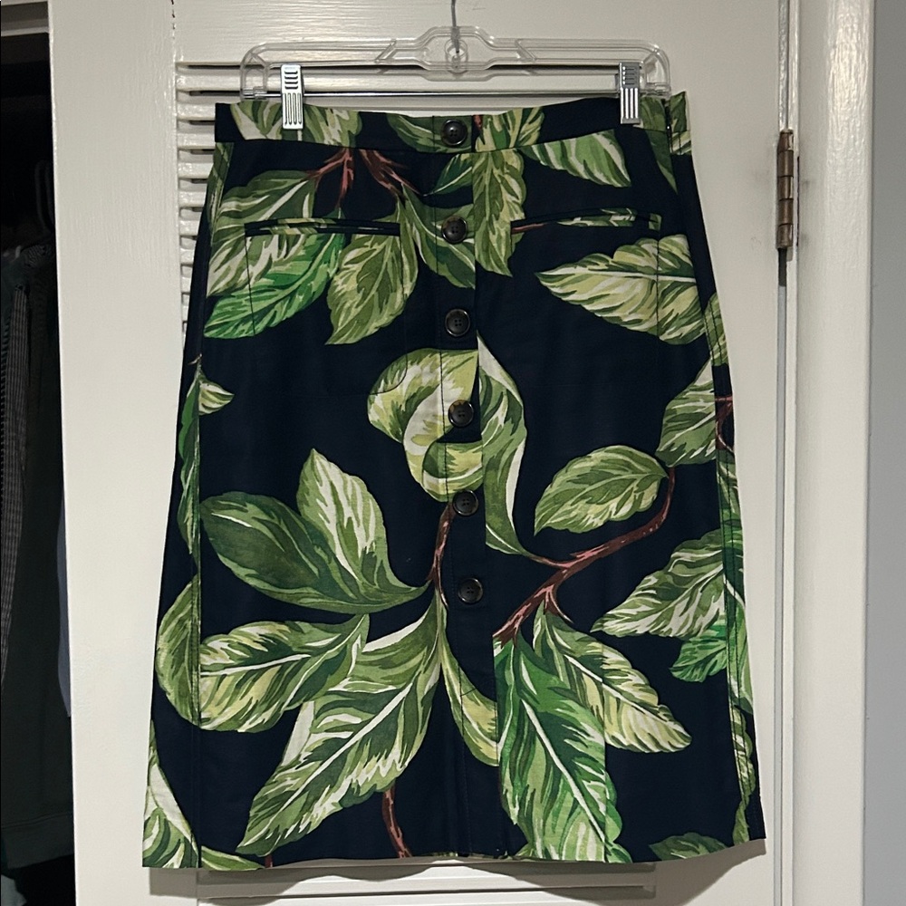 Ann Taylor Green Leaf Print A-Line Skirt